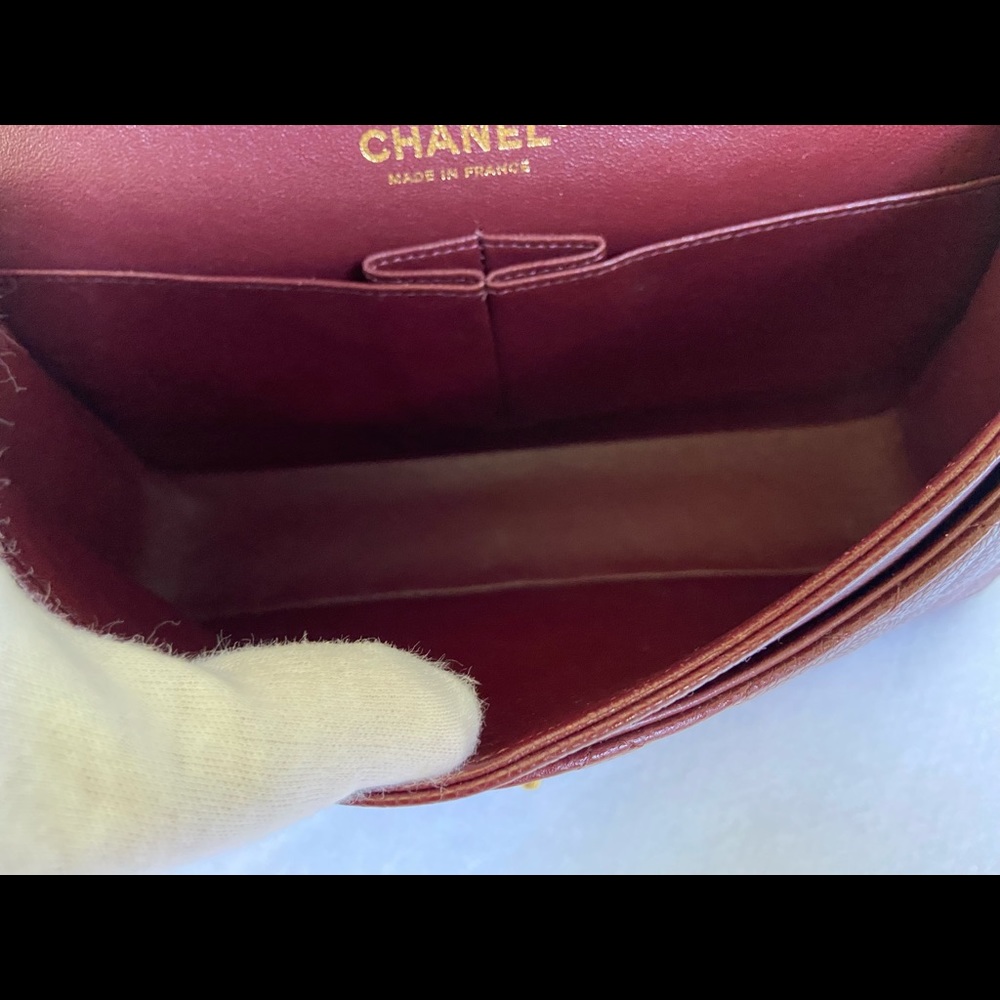 SOLD 15B CHANEL Classic Medium Double Flap Burgundy Caviar Brush Matte Gold HWR - Picture 15 of 16